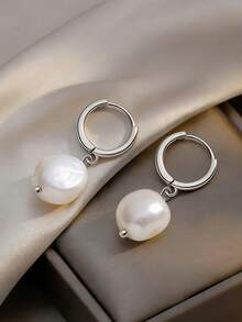 1 Đôi bông tai mặt dây chuyền ngọc trai giả bất đối xứng, trang sức cao cấp phù hợp cho phụ nữ đeo hàng ngày. - Bạc - Xem 6