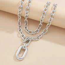 1 chiếc dây chuyền bạc kim loại tối giản, thời trang, dây xích dày nhiều lớp sáng tạo, phù hợp cho tiệc tùng và đeo hàng ngày. - Bạc - Xem 4