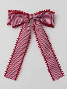 1pc Women's Elegant Plaid Bow Hair Clip, Double-Layer Ribbon Bow Hair Clip, Plaid Hair Accessory Bow Hair Clip,Summer,Holiday,Travel, Claw Clips - Red - View 5