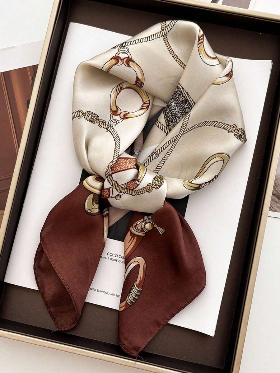 1 chiếc khăn vuông bằng satin in họa tiết dành cho nữ, khăn trùm đầu thời trang, khăn choàng cổ, khăn trùm đầu. - Chuỗi bên cà phê - Xem 1