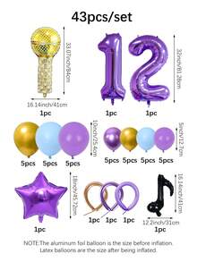 Bộ 43 bóng bay hình micro, số, sao, nốt nhạc, bao gồm các số màu tím, micro, ngôi sao năm cánh, nốt nhạc, bóng bay cao su màu vàng, tím, xanh dương, thích hợp cho tiệc chủ đề vũ trường, sinh nhật, đám cưới, chủ đề Kpop Music Hunter, trang trí cuộc thi, đạo cụ cosplay, trang trí tiệc Hip Hop thập niên 80 90. - Nhiều màu - Xem 14