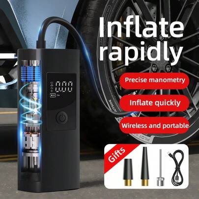 Portable Car Air Compressor 150PSI Electric Tire Inflator With 80W Powerful Motor & Large Digital Screen, 17L/Min Fast Inflation Cordless Air Pump With 1500mAh*2 Rechargeable Battery For Car, Motorcycle, Bicycle, Ball, And Sports Equipment,Compact Roadside Emergency Tool, One-Key Smart Air Compressor, High-Tech USB Air Compressor
