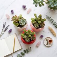 Geometric Heart-Shaped Plastic Small Succulent Planter, Cute Flower Pot Suitable For Desk, Shelf And Home Decor, Colors: Red, Pink, White - Multicolor - View 6