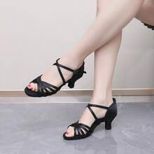 5cm/7cm Heel Latin Dance Shoes, Satin Material, Suitable For Professional Dance Hall, Adult Dance Practice, 3 Color Options - Black - View 7