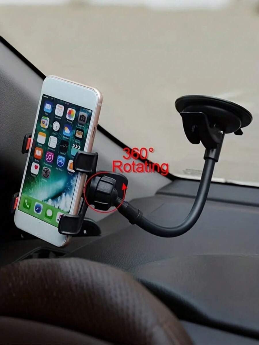 360° Rotatable Suction Cup Car Phone Holder - Flexible Gooseneck Dashboard Windshield Phone Mount Suitable For All Smartphones - A - View 1