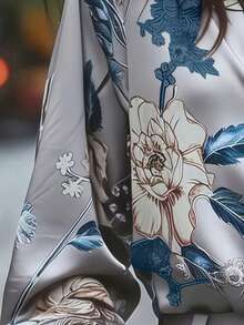 Elegant Women's Floral & Leaf Print Button-Down Shirt, Suitable For Vacation And All Seasons Spring - Silver - View 6