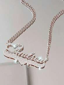1pc Customized Shiny Matte Name Necklace, Classic Vintage Stainless Steel Men's Thick Cuban Chain, Personalized Heart Letter Pendant Necklace, Best Gift For Family And Friends - Multicolor - View 12