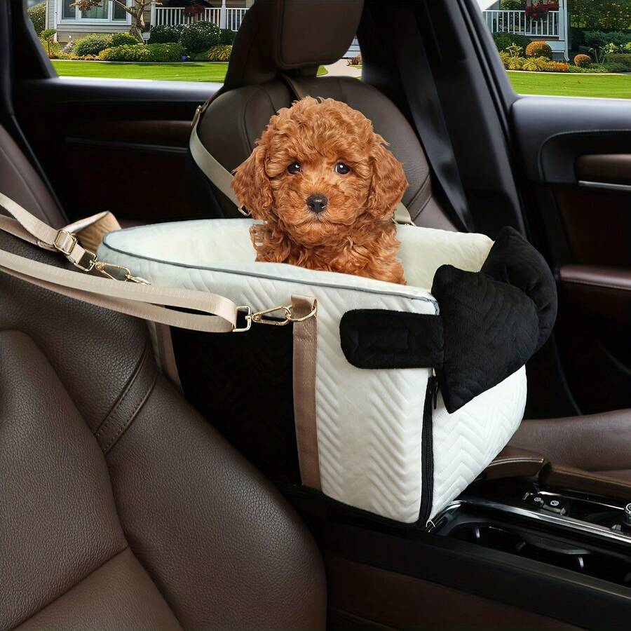 Pet Car Seat - Pet Travel Carrier, Easy-Clean Surface Fabric, Soft Plush Interior, Front & Rear Seat Compatible - Essential For Dogs, Cats And Other Pets - White - View 1