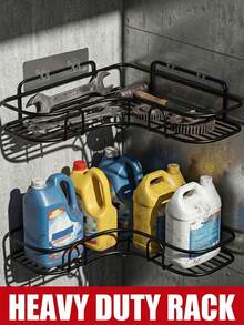 [Durable Black Shower Shelf] 2pcs Modern Sleek Bathroom Corner Storage Racks, Multi-Compartment Wall-Mounted Bathroom Organizer, Rust-Proof Sturdy Corner Shelves For Shampoo, Conditioner, And Cosmetics,No-Drill Adhesive Installation Shower Caddy, - Multicolor - View 6
