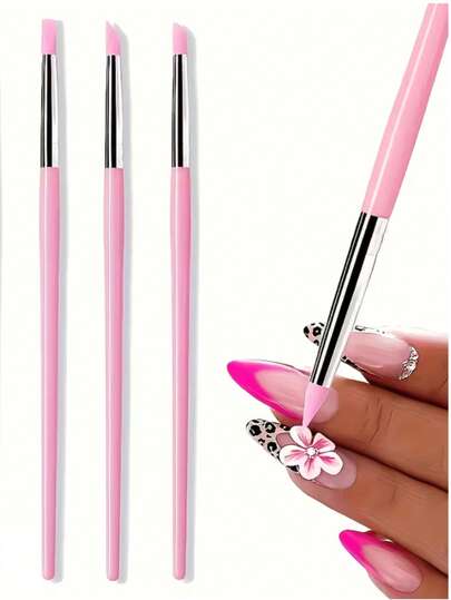 5pcs Nail Art Brush Set, Includes Silicone Tips, Dotting Brush, Blending Brush And Flower Painting Brush. This Multi-Function Nail Art Brush Set Is Suitable For 20 Different DIY Nail Art Projects.