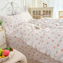 Floral Print Soft & Comfortable Bedding Set 3pcs, Suitable For Bedroom, Guest Room, All Seasons - White - View 5