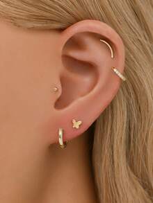 1 chiếc khuyên môi nhỏ màu vàng, ren trong | Khuyên tai sụn phẳng bằng bạc 925 không gây dị ứng | Khuyên tai dái tai phẳng | Khuyên môi dạng labret | Phù hợp cho cả nam và nữ (Bán lẻ từng chiếc) - Bông tai dạng tuyến tính - Xem 7