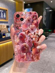 Flower 1pc Peach Flower Shockproof Phone Case Compatible With Apple, /Galaxy, - Pink - View 9