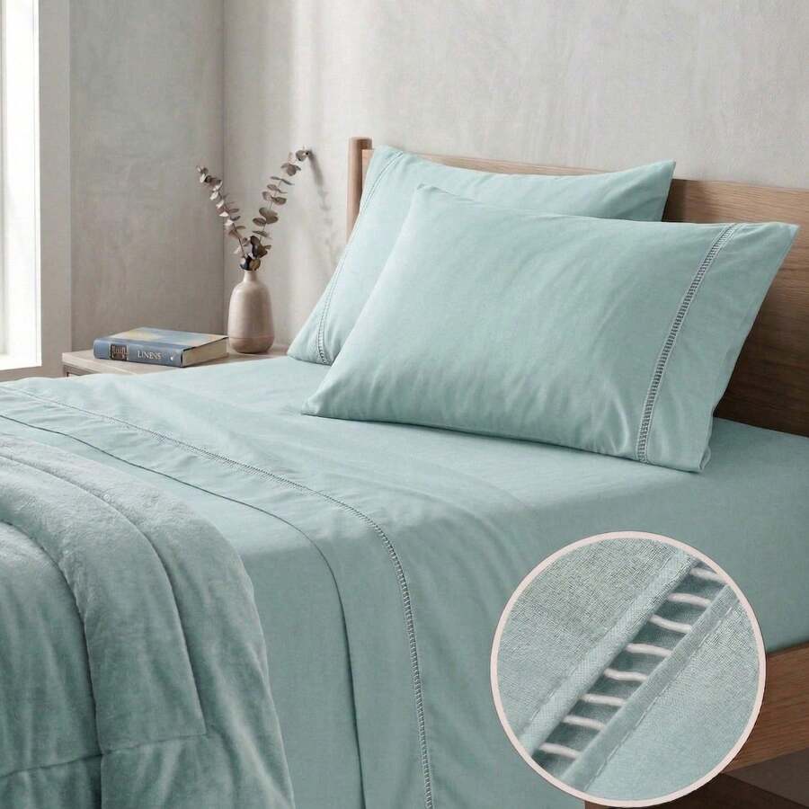 400 Thread Count 3-Piece Bedding Set With Fitted Sheet And Pillowcases, Soft Touch, Everyday Comfort, Single, Full, Queen, King - Mint Blue - View 1