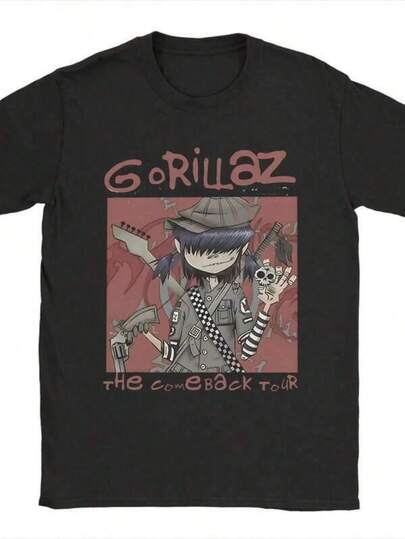 2026 Girl's Boy's Fashionable Casual Tees, Women's Graphic Tee Harajuku Punk Music Band Gorillazs T-Shirt Unisex Crewneck Short Sleeve Tops Cotton Summer Top Tee. Girls Clothes Men's Outfits Women's Clothing Men's Anime Top Graphic T-Shirt For Men & Women Tops For Women Men Outfit Gift For Girlfriend Boyfriend Size 4Y-13Y, S-XXXL, Men Clothing, Tops For Women, Perfect Gift For Back To School And Mother's Day, Can Be Matched With Parent-Child Outfits