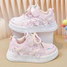 1 par de zapatos de lona para niñas con diseño de perlas y encaje, con cierre de , suela suave y resistente al desgaste, zapatos para niños - Rosa - Ver 1