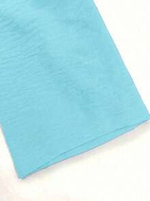 Fashion Me Solid Color Woven Pleated Texture Fabric Short Sleeve Mandarin Collar Fitted Polyester Fiber Material Teal Color Casual Solid Color Minimalist Mid-Length Dress, Suitable For Daily, Commuting, Spring, Summer, Autumn, Valentine's Day Elegant - Màu xanh Cadet - Xem 4