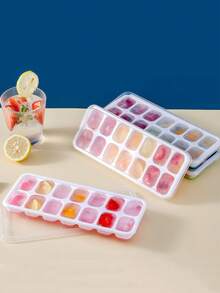 1 pieza Bandeja de silicona para cubitos de hielo de 14 cavidades con tapa - Suave y de fácil liberación, apilable y a prueba de fugas, adecuada para hacer cubitos de hielo para cócteles en el refrigerador - Multicolor - Ver 2