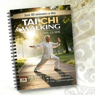 1本太极步行减肥指南螺旋笔记本，28天健身计划日志，包含每日10分钟太极锻炼，椅子支撑式运动计划本，适合老年人，减肥和促进新陈代谢，是健身爱好者、老年人和任何寻求低冲击运动的人的理想礼物。