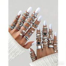 Bộ 22/45 chiếc nhẫn vàng giả ngọc trai thời trang phong cách Bohemian hình học tối giản bất đối xứng, phụ kiện hàng ngày, quà tặng. - Bộ nhẫn hợp kim nhỏ - Xem 12