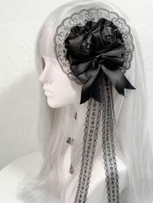 1pc Women's Dark Rose Gothic Lace Decor Hair Clip, Mini Hat, Lolita Style Headpiece, Suitable For Party Cosplay - Multicolor - View 9