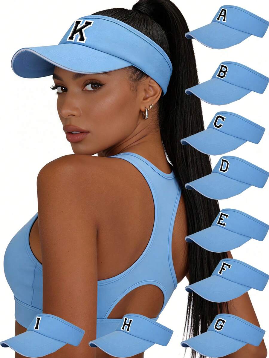 1pc Women's Lightweight Sun Hat - Breathable Adjustable Polyester Material With UV Protection, 26 Letter Design Curved Brim Suitable For Running Outdoor Activities, Breathable Sports Cap,Holiday,Travel - Blue - View 1