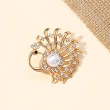 时尚孔雀胸针，镶嵌水钻和珍珠，高端动物胸针，服装配饰 - 彩色 - 查看 5