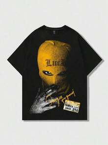 MEN Street Life Camiseta de manga corta con cuello redondo casual negra para hombres con estampado gráfico - Negro - Ver 3