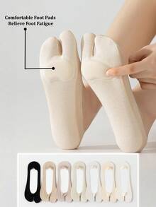1/4 Pairs Women's Toe Separator Socks, Ladies' Ultra-Thin Loafer Socks, Non-Slip Low Vamp Invisible Socks, Cushioned Fatigue Relief Socks, Suitable For High Heels, Toe Socks - Multicolor - View 2
