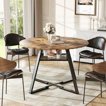Runder Esstisch 120x120x75 cm, Runder Küchentisch Runder Tisch Holz mit Stauraum, Kompakter Küchentisch Holz für 4/6 Personen, für Wohnzimmer und Esszimmer, braun - Braun - Übersicht 1