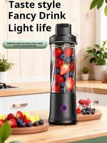 1件裝 450ml 便攜式個人果汁攪拌機 USB充電迷你榨汁杯 12葉刀片防水果汁機 適合旅行、健身、居家與戶外使用 - 彩色 - 查看 4