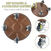 Paquete de 2 cestas para plantas con ruedas soporte para plantas rodantes de 13.3 pulgadas bandeja de metal resistente de 270 libras sin agujeros con ruedas grandes de metal con bloqueo de 360° - Bronce - Ver 5