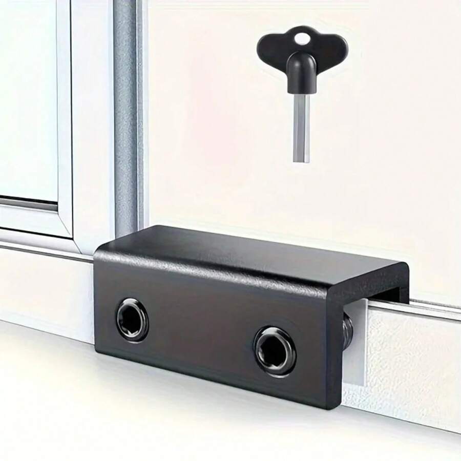 1 pieza de cerraduras para ventanas verticales y horizontales, topes de aluminio ajustables para ventanas, instalación sin perforaciones. - Negro - Ver 1
