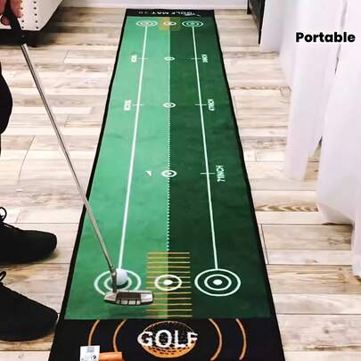 Tapete de treino de golfe portátil, lavável e antiderrapante, com sistema de pontuação, em poliéster. Ideal para treino de swing, uso interno e externo, perfeito para casa, escritório, quintal, varanda e jardim. Leve e compacto, ideal para treino de swing, tacadas e putts. Equipamento de treino para iniciantes, entusiastas do golfe e para treino diário. Melhore suas habilidades no golfe a qualquer hora e em qualquer lugar.