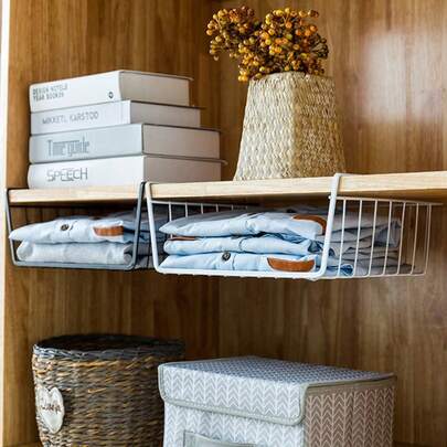 2pcs Large White Hanging Storage Baskets, Suitable For Kitchen Cabinet, Wardrobe, Dorm, Office, Bathroom, Great For Storing Spices, Snacks, Books, Clothes