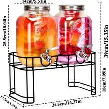 2 Packs 1 Gallon Glass Drink Dispenser With Stand, 304 Stainless Steel Faucet, Leakproof Beverage Jar Container For Party Wedding Home Outdoor Juice Water Serving - View 2