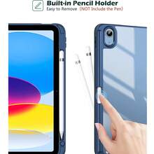 Ốp lưng cứng trong suốt cho iPad thế hệ thứ 11 (A16) & thế hệ thứ 10, giữ nguyên vẻ đẹp ban đầu với chân đế hai góc (30°/60°), ngăn đựng bút cảm ứng tích hợp, chức năng tự động bật/tắt màn hình. - Hải quân - Xem 4