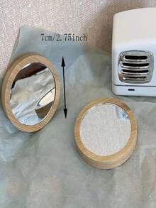 1/10pcs Portable Wooden Makeup Mirror, Suitable For Travel & Outdoor Use - Small Round Cosmetic Mirror, Easy To Hold And Convenient For Makeup Touchups - Brown - View 11