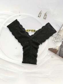 Customized Sexy Metal Letter Thongs, Lace Transparent And Fun T-Pants, Bikini Couple Gifts, Fashionable And Colorful Fun Customization, Personalized And Unique Customization Collection, Christmas Gifts, Women's Personalized Gifts, Customized Crystal Letter Low Waisted Underwear, Customized Name Sexy Lace Thongs, DIY Shiny Letter Name Underwear, Birthday Gifts, Valentine's Day Gifts - Black - View 2