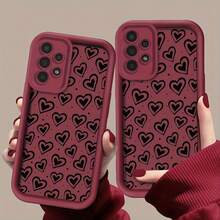 Creative Polka Dot Heart Shaped Stair Frame Phone Case Compatible With IPhone 16/17 Pro Max, Full-Body Shockproof Protective Cover, Minimalist Design, Cute Cartoon Style, Perfectly Protects Your Phone, Suitable For Honor X7/Galaxy A56 5G/ Smart 8/ Hot 40/Transsion Spark 30C/Spark Go 2024/ Note 14 5G/ Moto E22/E22i/ A54 - Burgundy - View 5
