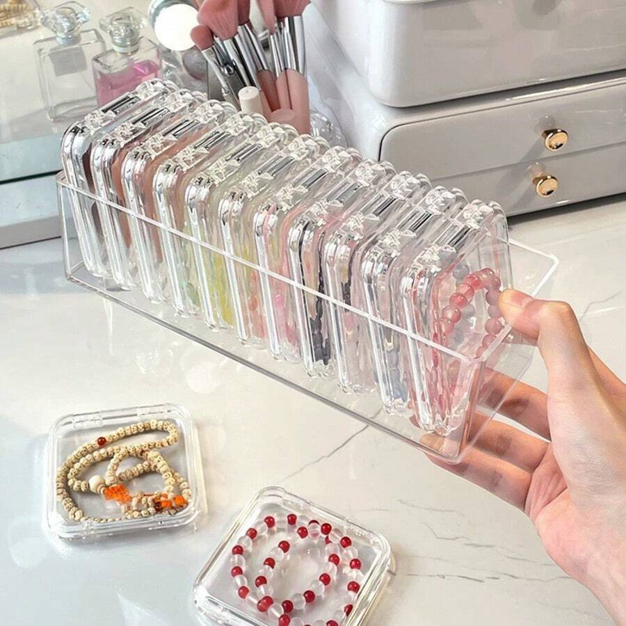 10 hộp trưng bày sơn móng tay acrylic trong suốt, hộp đựng sticker móng tay di động 75x75mm, dụng cụ làm móng (Chỉ có hộp, không kèm móng giả, vòng tay) - Nhiều màu - Xem 1