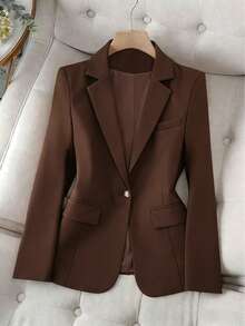 Tailored Blazer With Lining, Functional Side Pocket, Elegant Gold Button, And Faux Chest Pocket | Autumn/Winter - 咖啡棕 - 查看 1