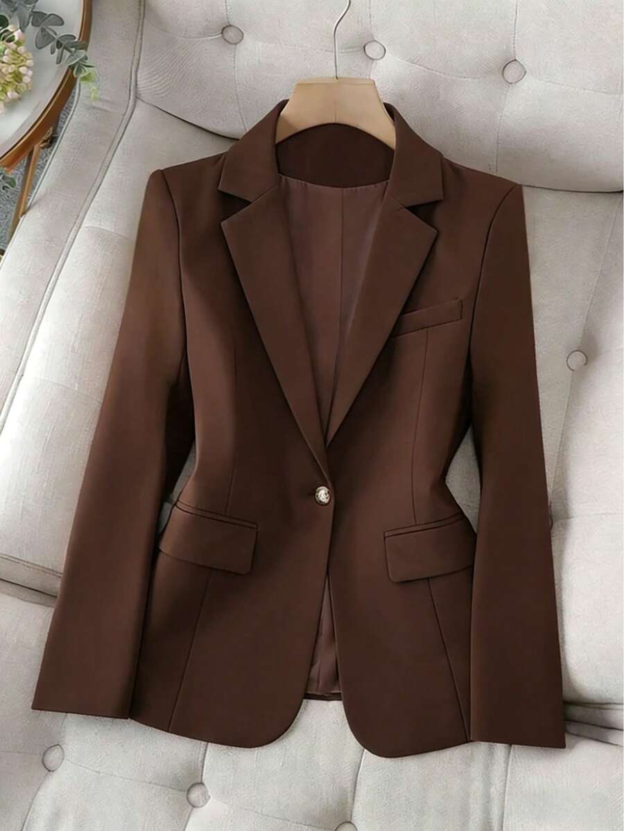Tailored Blazer With Lining, Functional Side Pocket, Elegant Gold Button, And Faux Chest Pocket | Autumn/Winter - 咖啡棕 - 查看 1