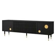 TV-Schrank, TV-Möbel mit Gitterstruktur, versteckten Griffen, Golddekor. Wohnzimmermöbel. Zwei Turen aus Massivholz - nero - Visualizzare 7