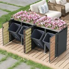 Enclosure For Waste Bin, Horizontal Wood Grain Panels, With Lock, Two Doors, Planting Area, Hollow Diamond-Shaped Door Panel - Gray 1 - View 3