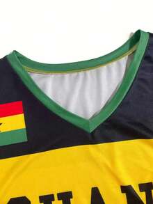 Áo nỉ bóng đá dáng rộng Retro American 57# - Màu vàng & đen, cổ chữ V, in họa tiết, Áo nỉ bóng đá dáng rộng nữ 57# in họa tiết - Màu vàng & đen, cổ chữ V - Nhiều màu - Xem 4