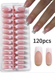 120片粉白法式方形亚克力假指甲，法式方形亚克力假指甲，12种尺寸，适合DIY美甲，适合女性和美甲沙龙，美甲贴纸产品，美甲用品 - 彩色 - 查看 6