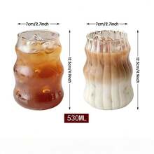 1-2-4pcs Set Large Capacity Glass Coffee Cups, Creative Wavy Glass Cups, Reusable Cloud-Shaped Coffee Cups Suitable For Milk, Iced Coffee, Milk Tea, Hot & Cold Drinks, With Glass Straws, Suitable For Winter, Summer And Travel - Transparent - View 9