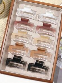 10pcs Medium Beige Matte Cute 2.6 Inch Square Hollow Hair Clips, Small Hair Accessories For Beach Vacation Fall Winter Claw Clip - 多色 16 - 查看 9