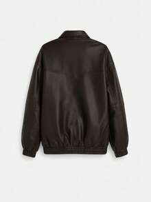 OUTTA BOX Chaqueta casual con bolsillo con cremallera, manga larga, solapa, oversize, de piel sintética color moca, elegante estilo papá, adecuada para el hogar, fiestas, uso diario, primavera y otoño, Día de la Madre - Marrón Mocha - Ver 9